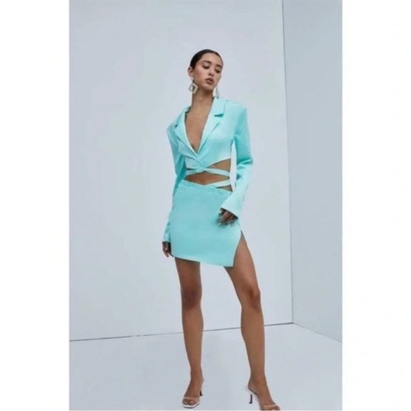 NWT For Love and Lemons Marie Asymmetrical Strap Mint Mini Skirt - Picture 9 of 9